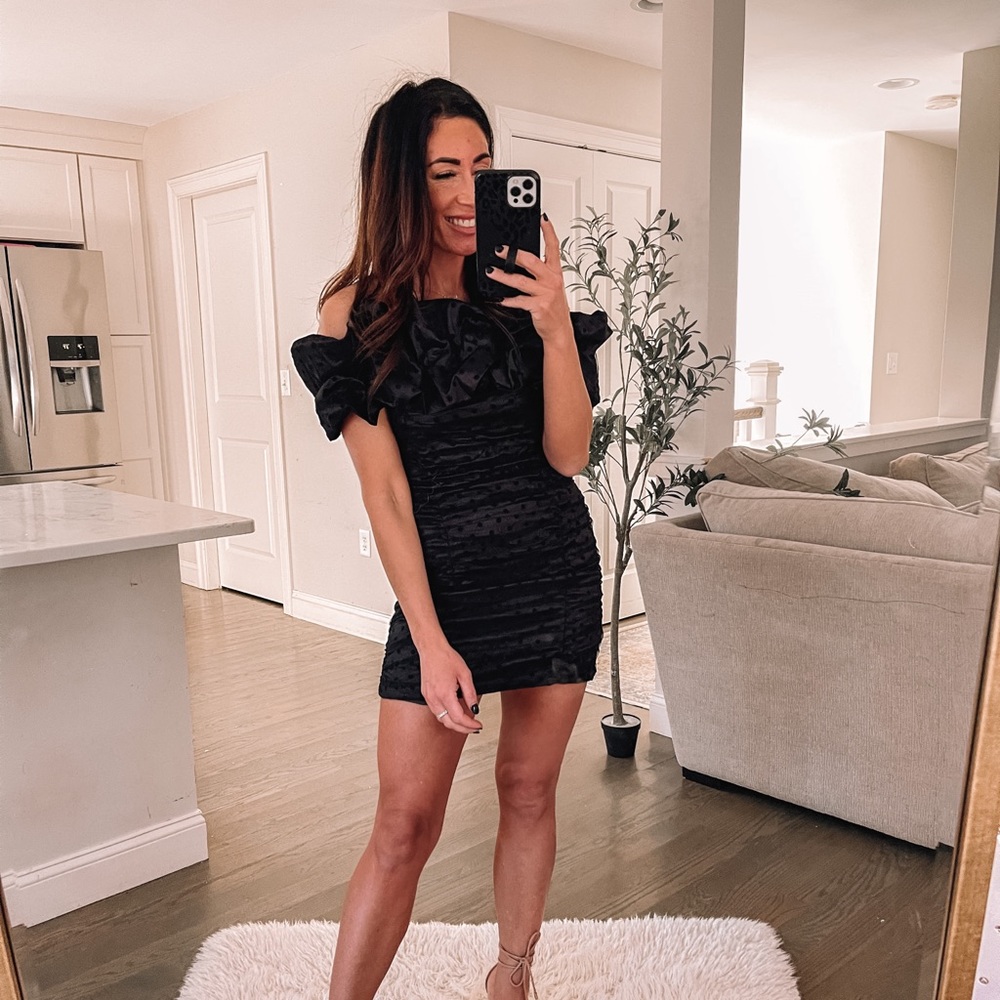 Black puff off the shoulder dress